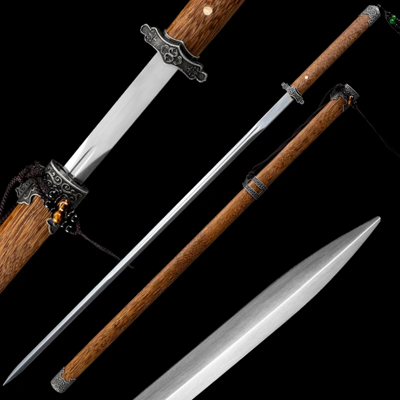 Rosewood Chinese Tang Jian Sword,Traditional Shirasaya Design, High Manganese Steel,Metal Fitting,Decoration Sword,Non Sharp