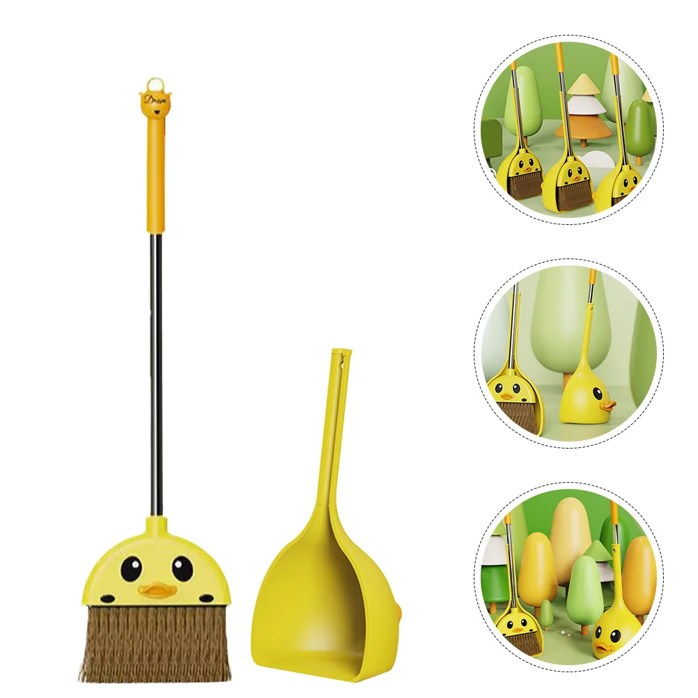 Mini Broom Dustpan Set for Kids: Little Housekeeping Helper and Pretend Play Toy with Yellow Duck Design