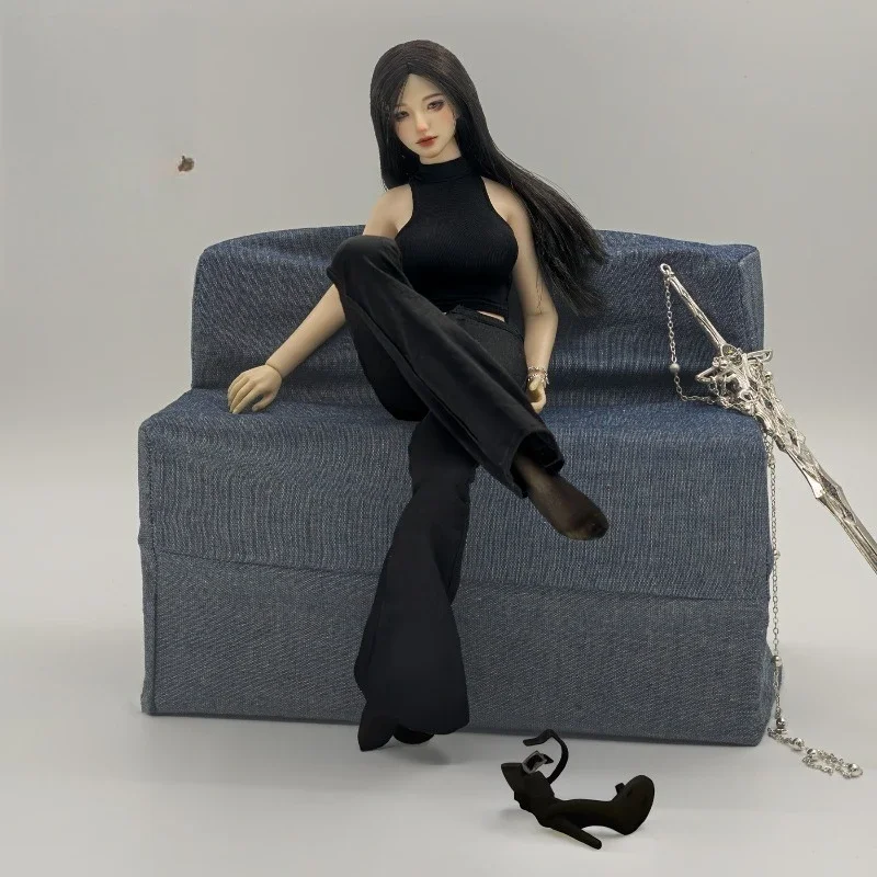 1/6 Maßstab, schwarzes, verführerisches Outfit für weibliche Figuren: Oberteil mit freiem Schulterbereich und Hose, Kleidungsset für 12-Zoll-Soldaten-Actionfiguren, zur Dekoration von Szenen. – Detail 5