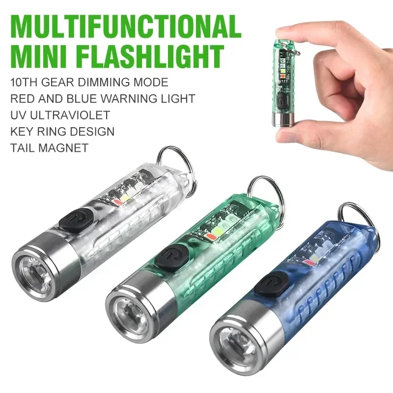 

Multi-function Mini EDC LED Flashlight Portable Keychain Light MagneticTorch USB Rechargeable Uv Lamp Emergency Camping Lantern