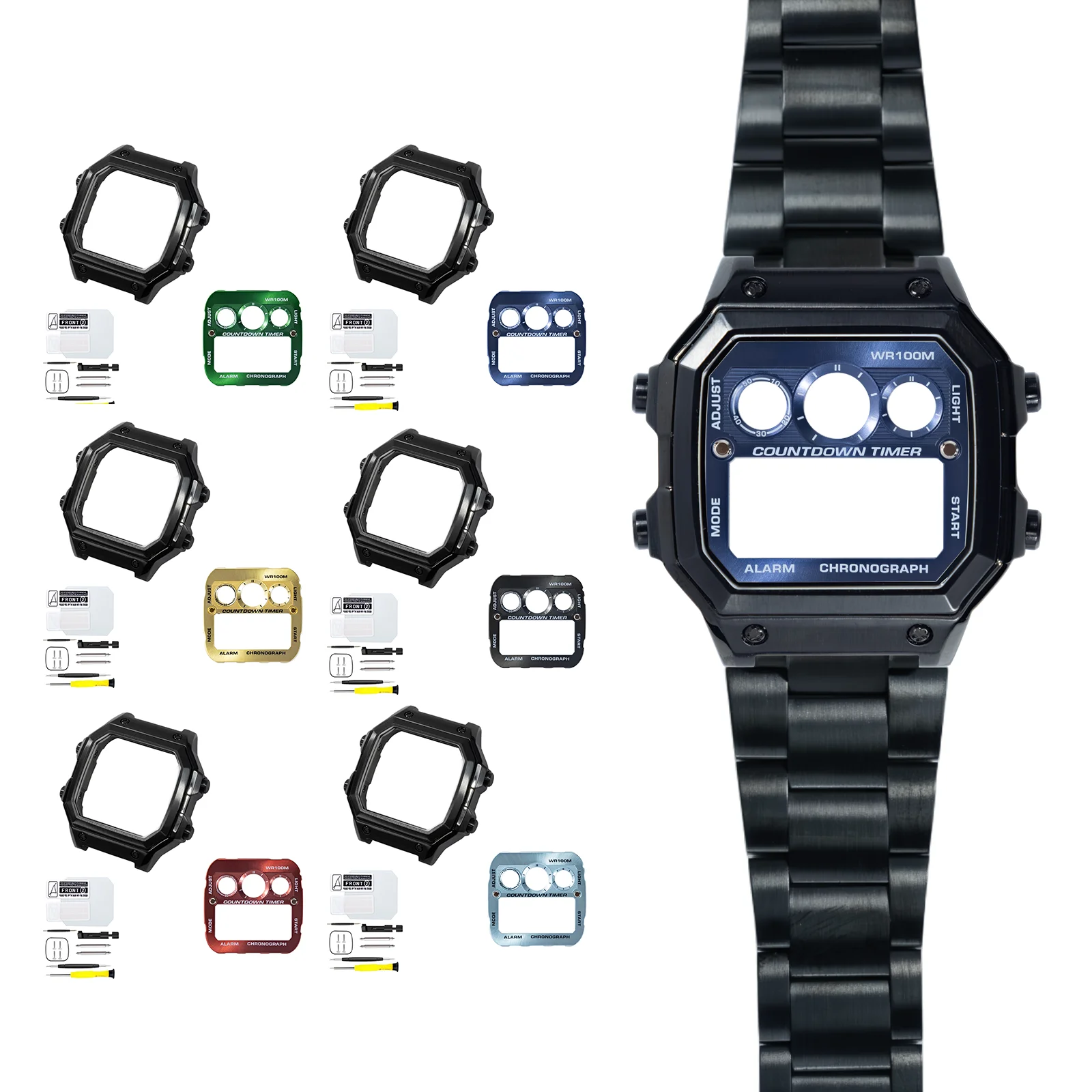 Matt-Schwarzes Gehäuse- und Zifferblatt-Mod-Kit für Casio AE1200 AE1300 Uhrengehäuse und Zifferblatt-Ersatz Reparaturzubehör mit Werkzeugen