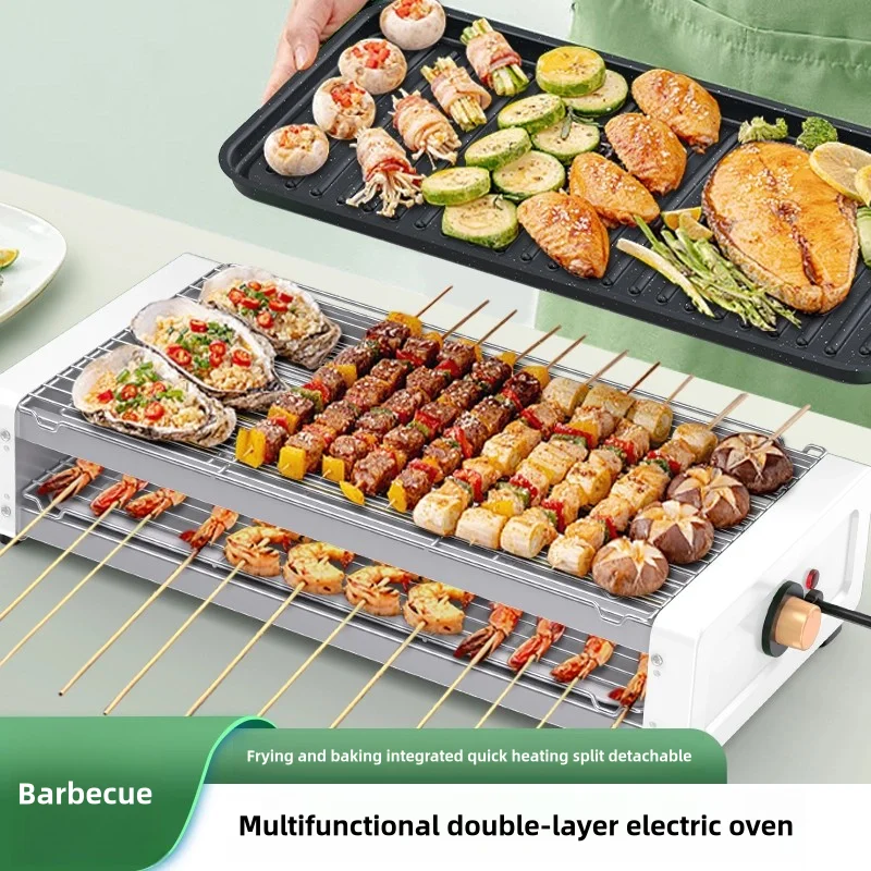 Großer Elektrogrill für mehrere Personen. Elektrogrill für zu Hause. Multifunktions-Lammkebabs für den Innenbereich, elektromechanische Grillpfanne. Doppelgrill