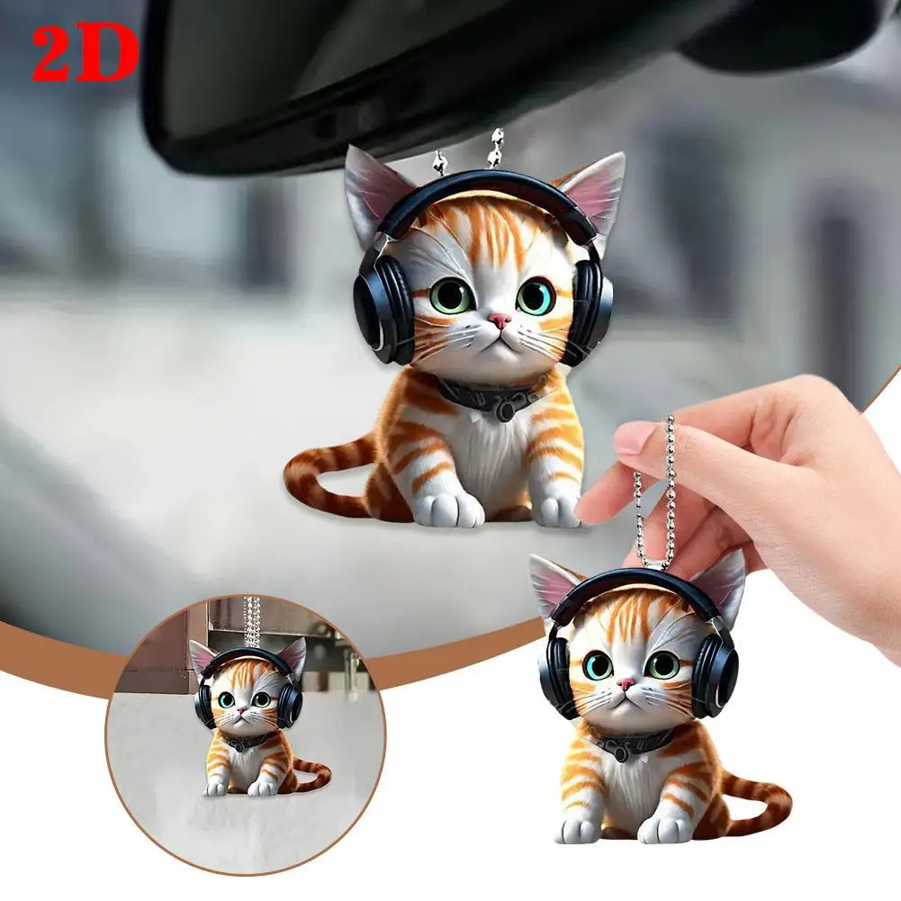 

2D Acrylic Cute Cat Rearview Mirror Decoration Pendant, Car Pendant, Decoration Ornaments Backpack Decoration Keychain Home O2H6