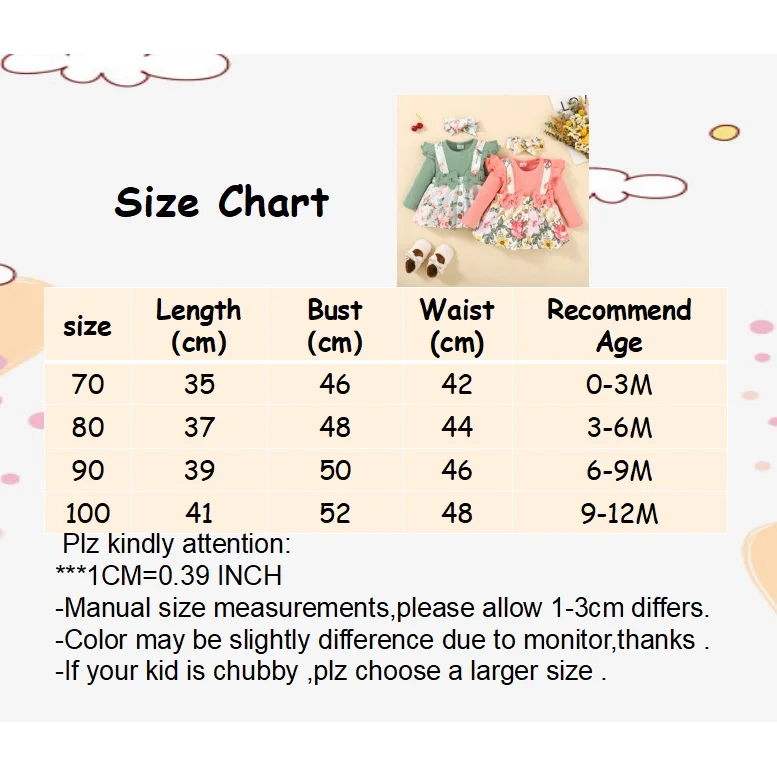 2PCS Infant Girl Clothes Outfit Newborn Baby Girl Romper Dress Flower Long Sleeves Bodysuit with Headband for 0-18 Months