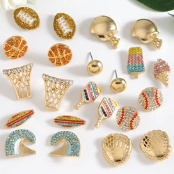 4 Pcs/set Rhinestone Sporty Stud Earrings Creative Designed Basketball Baseball Table Tennis Sport Earrings For Women Accessory