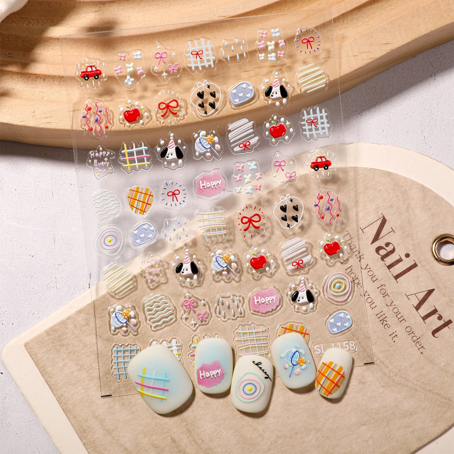 

1PCS Lovely Music Cat 5D Embossed Animal Nail Art Stickers Cute Cartoon Decals Self-Adhesive Slider DIY Manicure Accesory
