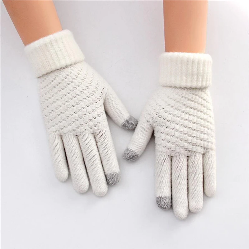 Winter Touch Screen Gloves Fashion Women Men Warm Stretch Knit Mittens Imitation Wool Full Finger Guantes Female Crochet Thicken