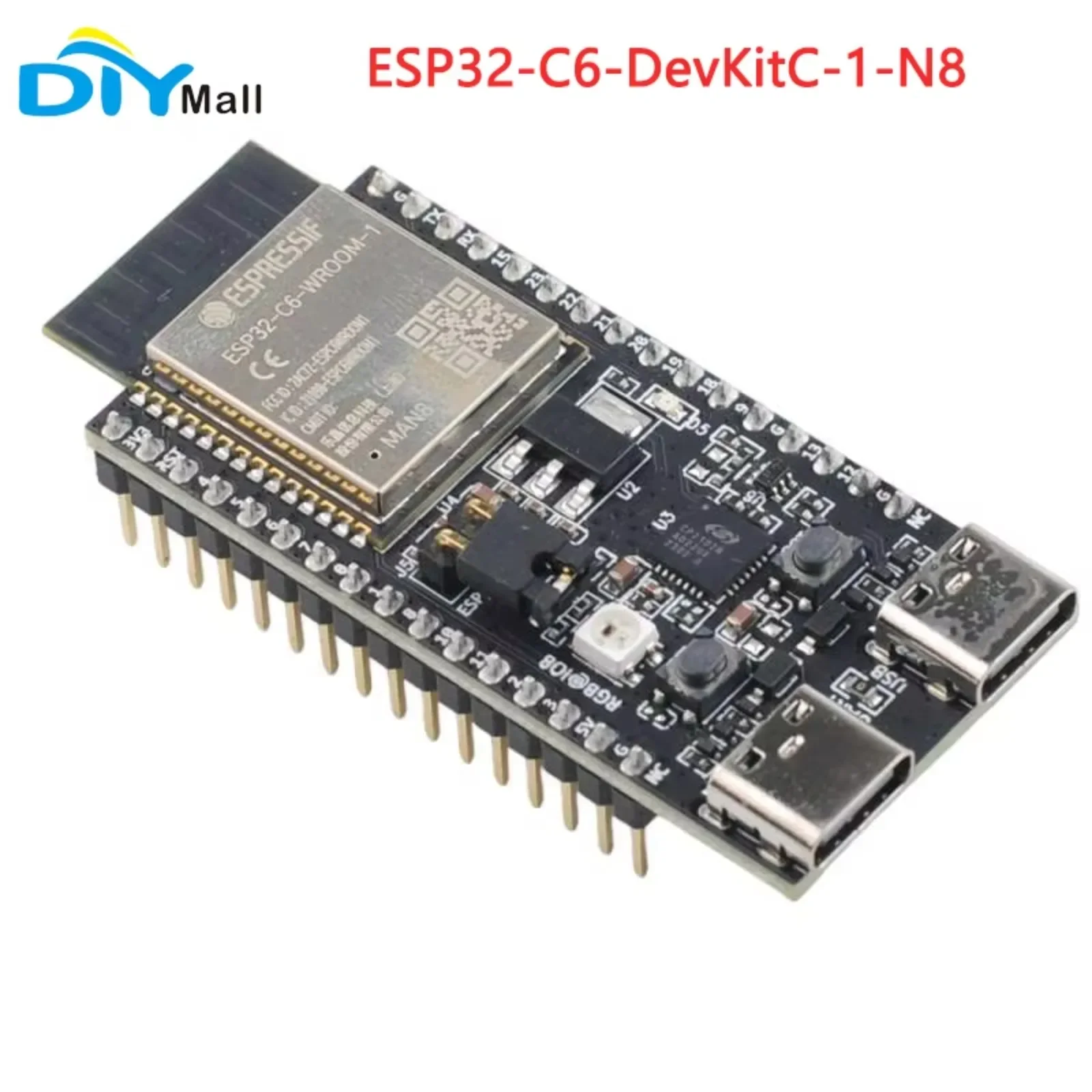 

DIYmall ESP32-C6-DevKitC-1-N8 8 МБ V1.2 SPI Flash Wi-Fi Плата разработки устройства с синим зубом на базе ESP32-C6-WROOM-1(U)