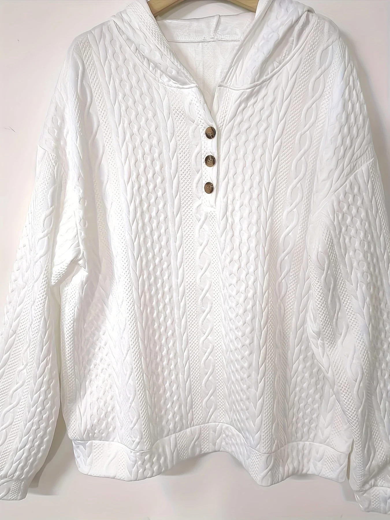 Gemütlicher Damen-Kabelstrick-Hoodie in Übergröße für mühelosen Stil und Komfort – Detail 4