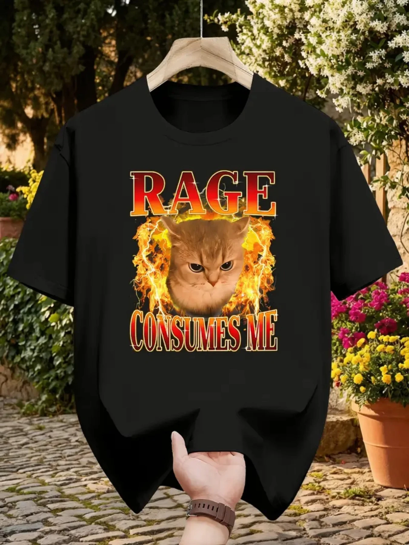 Funny cat emoji T-shirt, anger devours me, angry cat design, satirical kitten T-shirt,  Pure cotton casual loose fit unisex