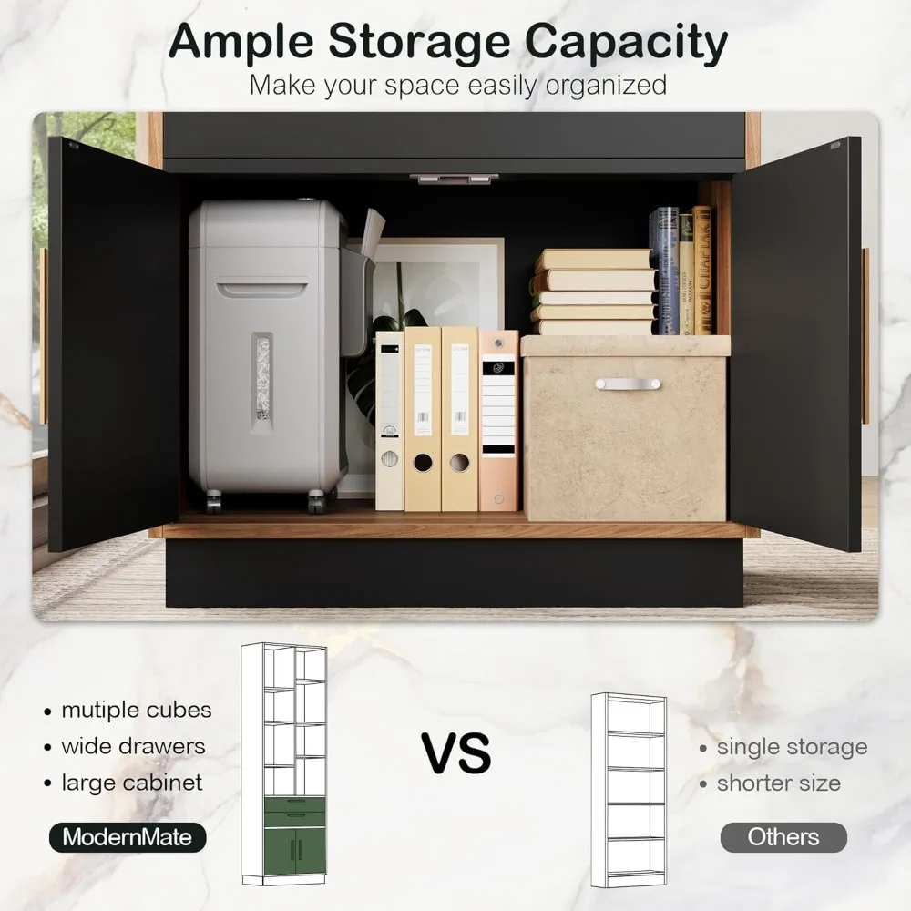 خزائن كتب خشبية حديثة بأدراج وأبواب، طويلة 73.3، 8 تخزين مكعبات، رف كتب منزلي للتنظيم #6