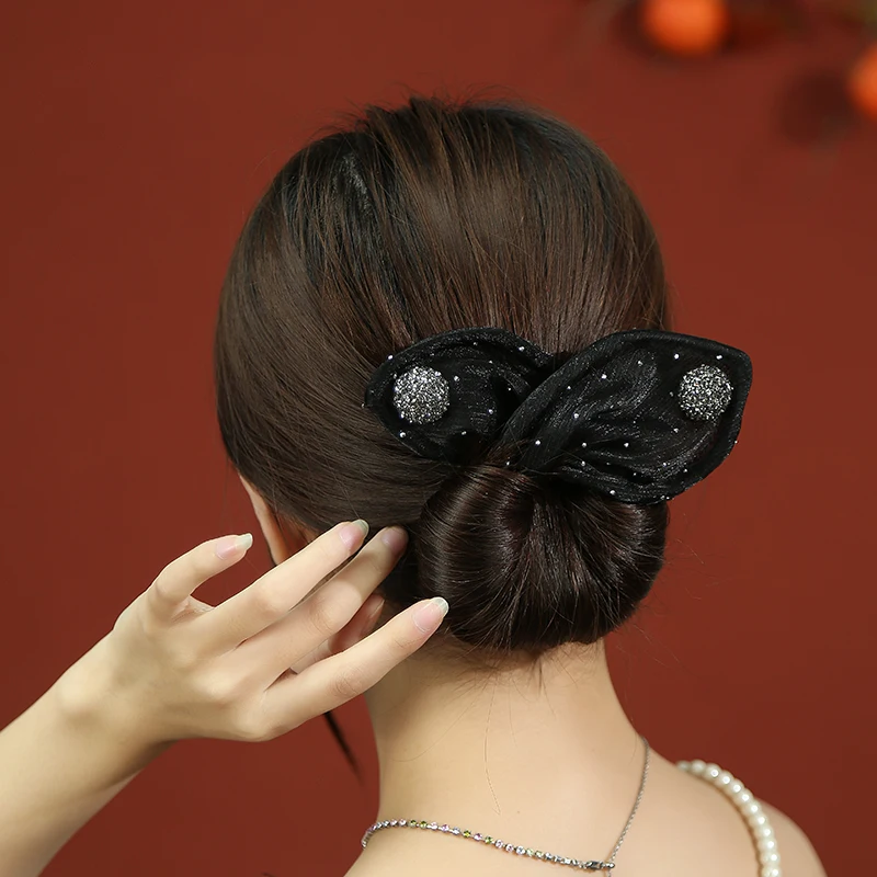 Women\'s Net Yarn Bow Rabbit Ear Headband Roller Magic Twisted Hairstyle Band 2023 New Fashion Hair Accessories