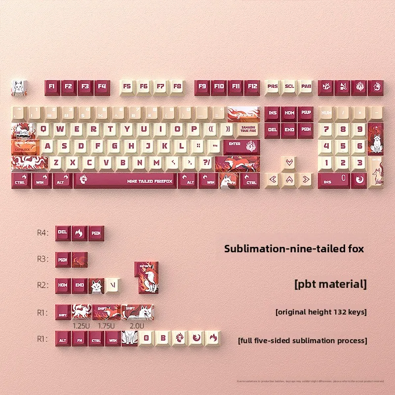 Nine-Tailed Fox Keycaps Sublimation OEM Height Small Full Set 132 Keys PBT Customized