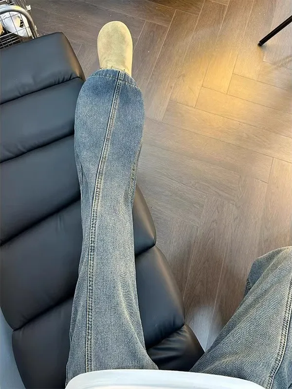 

Мужские джинсы синего цвета в стиле ретро, утепленные флисом, прямого кроя, повседневные, износостойкие, на все сезоны, классический крой