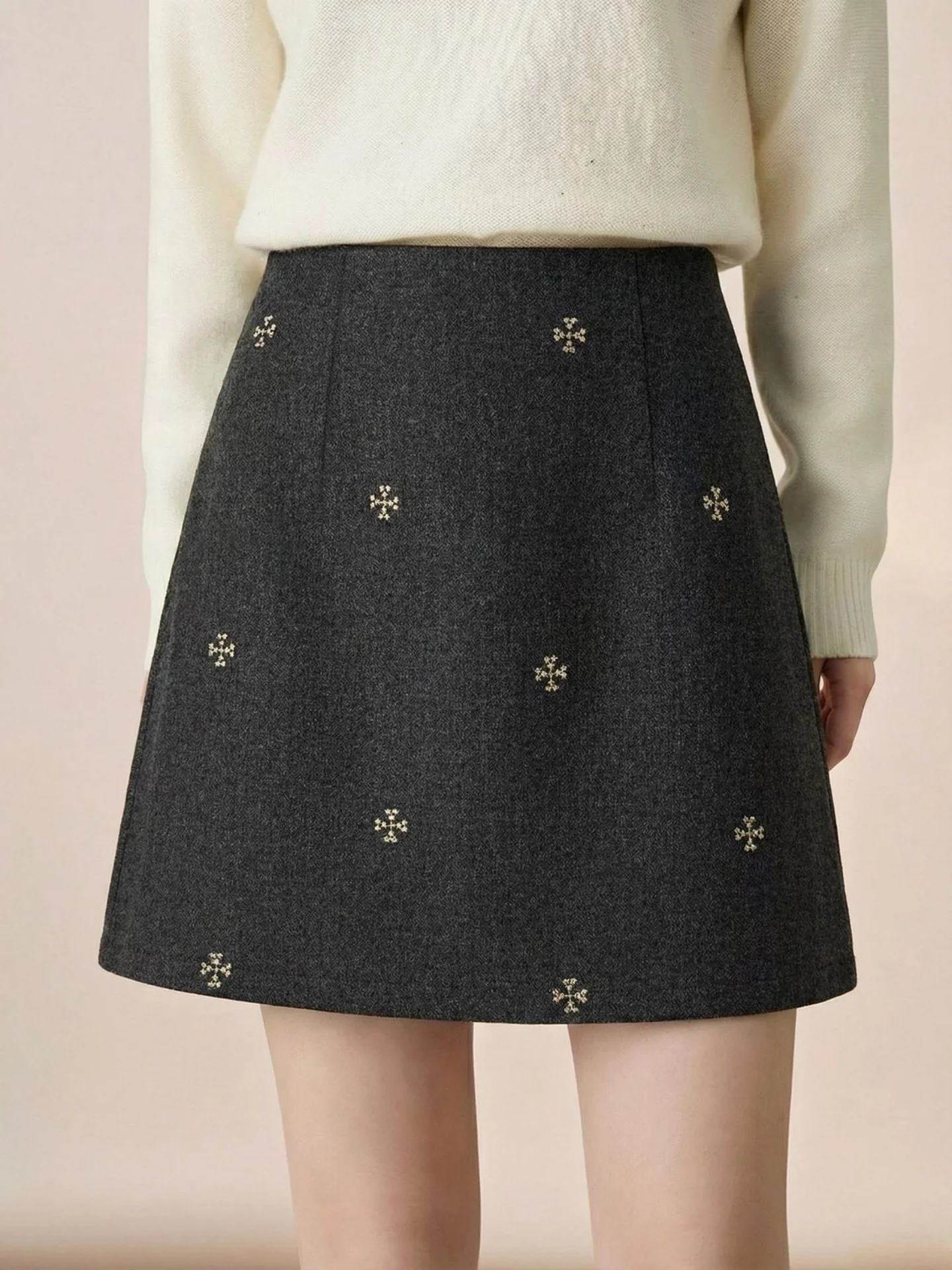 

Korean Style Heavy Work Woolen A-Line Skirt for Women Spring New Design Sensation High Waist Short Skirt plus Size