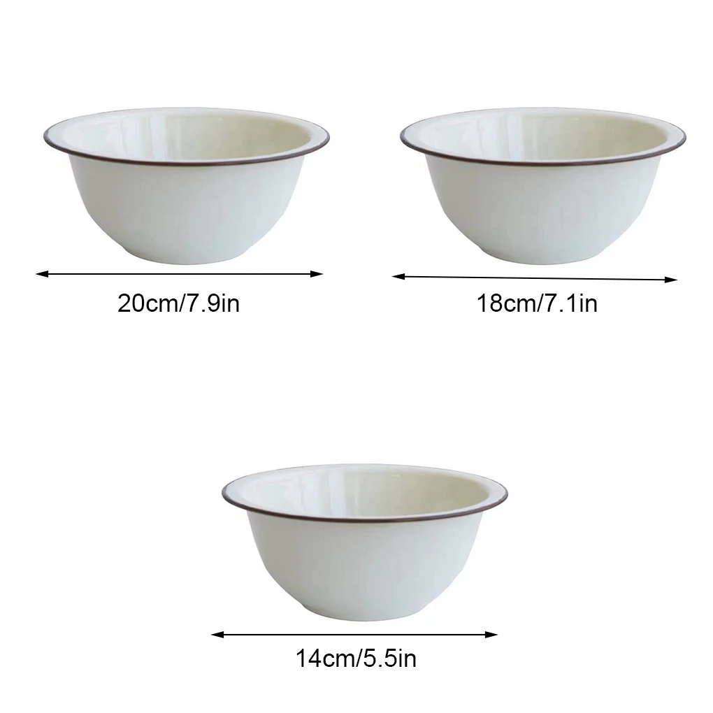 Enamel Soup Mixing Bowl Salad Fruit Vintage Container BBQ Storage Old-fashioned Tableware for Home Restaurant 14cm