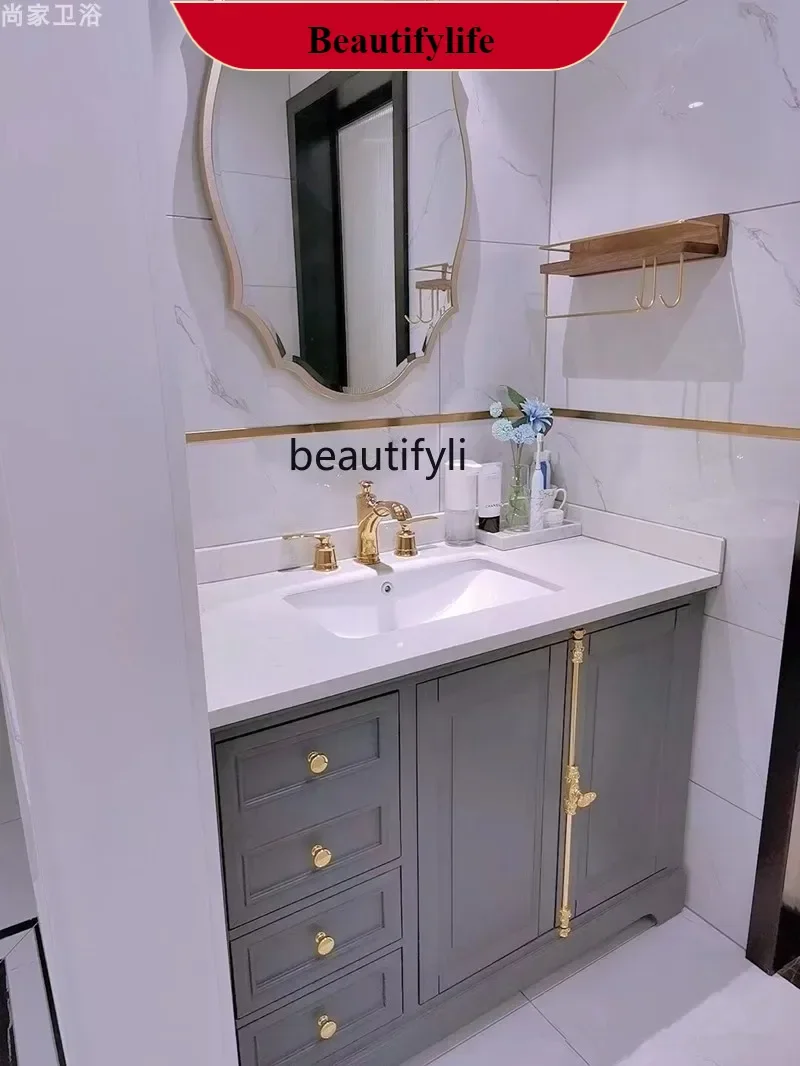 

A185 Retro French Cream Style Bathroom Cabinet Combination Solid Wood Hand Washing Basin Inter-Platform American Design