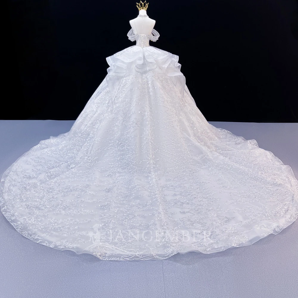 Bride Robe Modest Scoop-neck Cap Sleeve Bridal Dress Shiny Crystal Gown wedding dress High-end Customized Vestidos De Novia