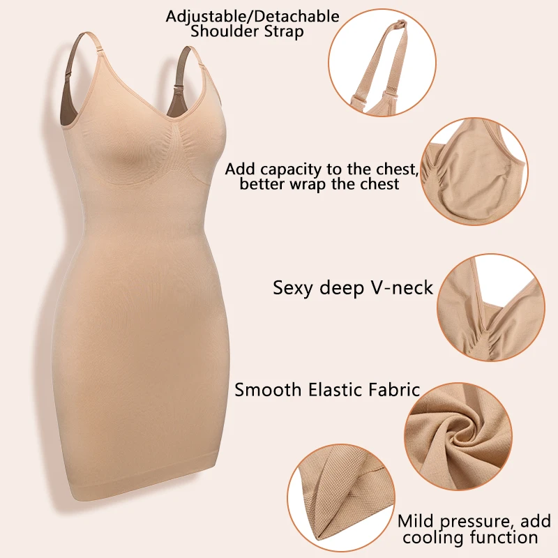 Seamless Full Slip Shapewear Women Sexy Deep V Neck Tummy Control Underdress Shaper Waist Trainer Breast Support Dress Corsets