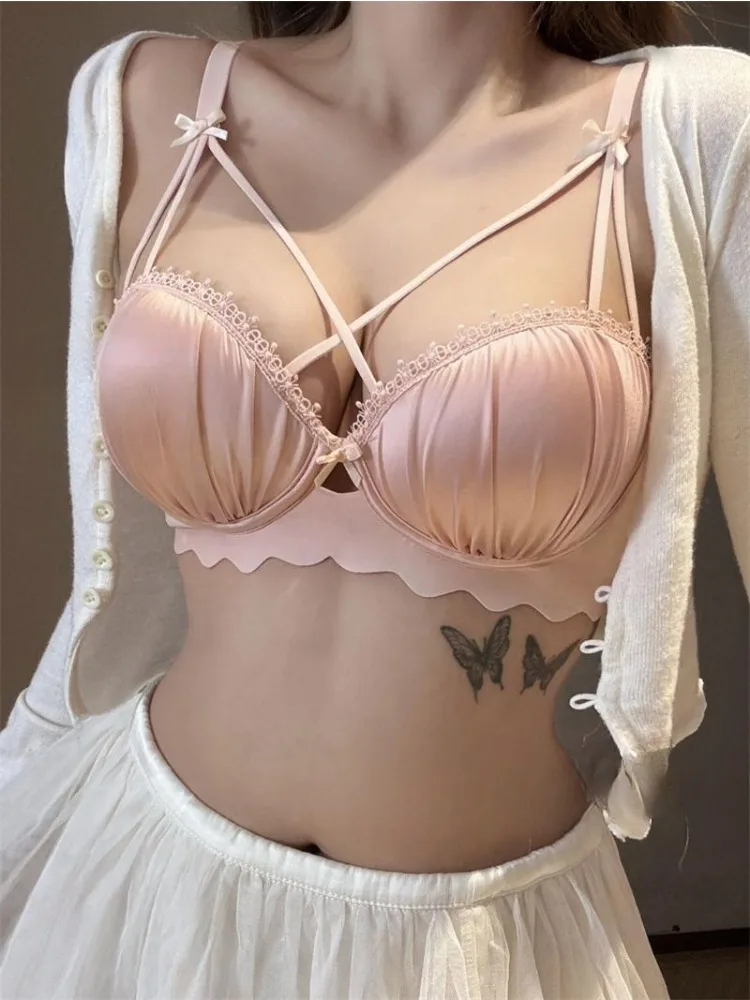 YUQI lingerie female small chest pull up to display breast big Modal no underwire pure desire sexy bra cover Wire-Free Bralette(