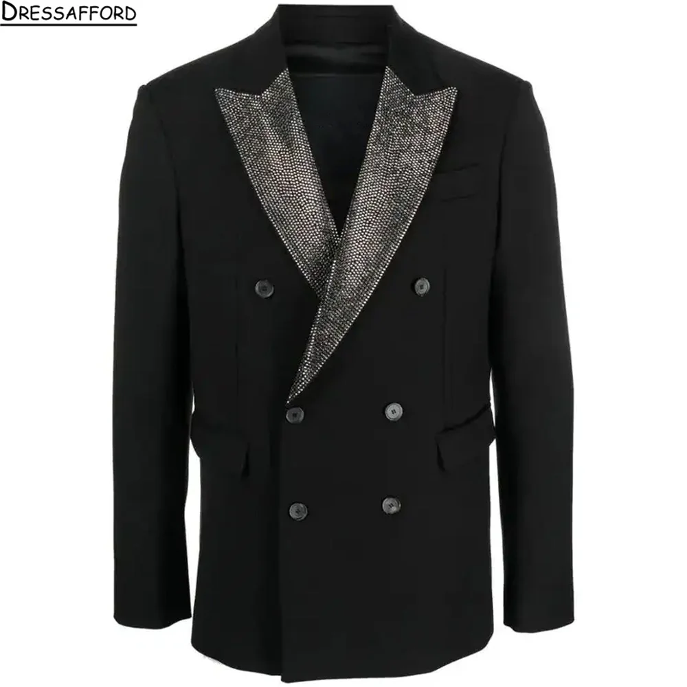 Formal Diamond Luxury Suit Set For Men Elegant Single Breasted Tuxedo Set Classic Blazer Pants Crystals Men's Suits