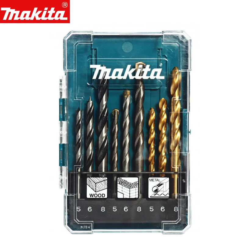 

Набор сверл Makita D-71962, комплект из 9 насадок с прямым хвостовиком, для работ по металлу, каменной кладке и дереву