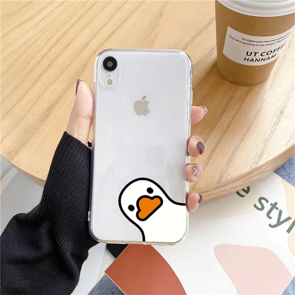 Funny Duck Phone Case For iPhone 16 15 14 13 12 11 Pro XS MAX 7 XR 8 7 Plus Clear Cover Fundas