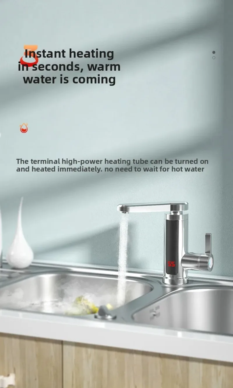 سخان مياه كهربي 220 فولت صنبور المطبخ Tankless التدفئة الفورية صنبور المياه تدفق ساخنة خلاط شاشة ديجيتال