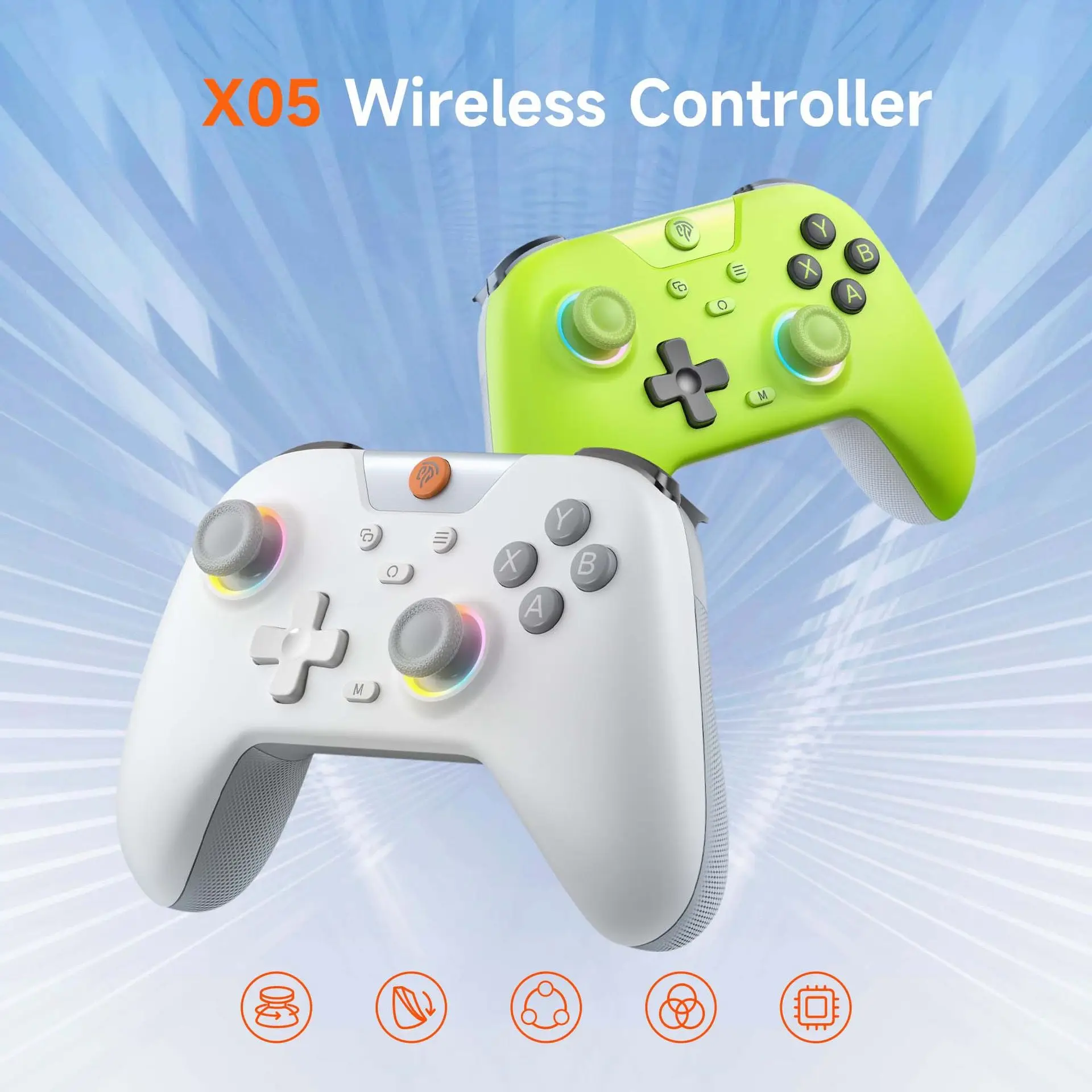 

EasySMX X05 RGB Gamepad Wireless Bluetooth Gaming Controller for PC, Phone, Switch, Black Myth Wukong, Hall Joysticks Effect