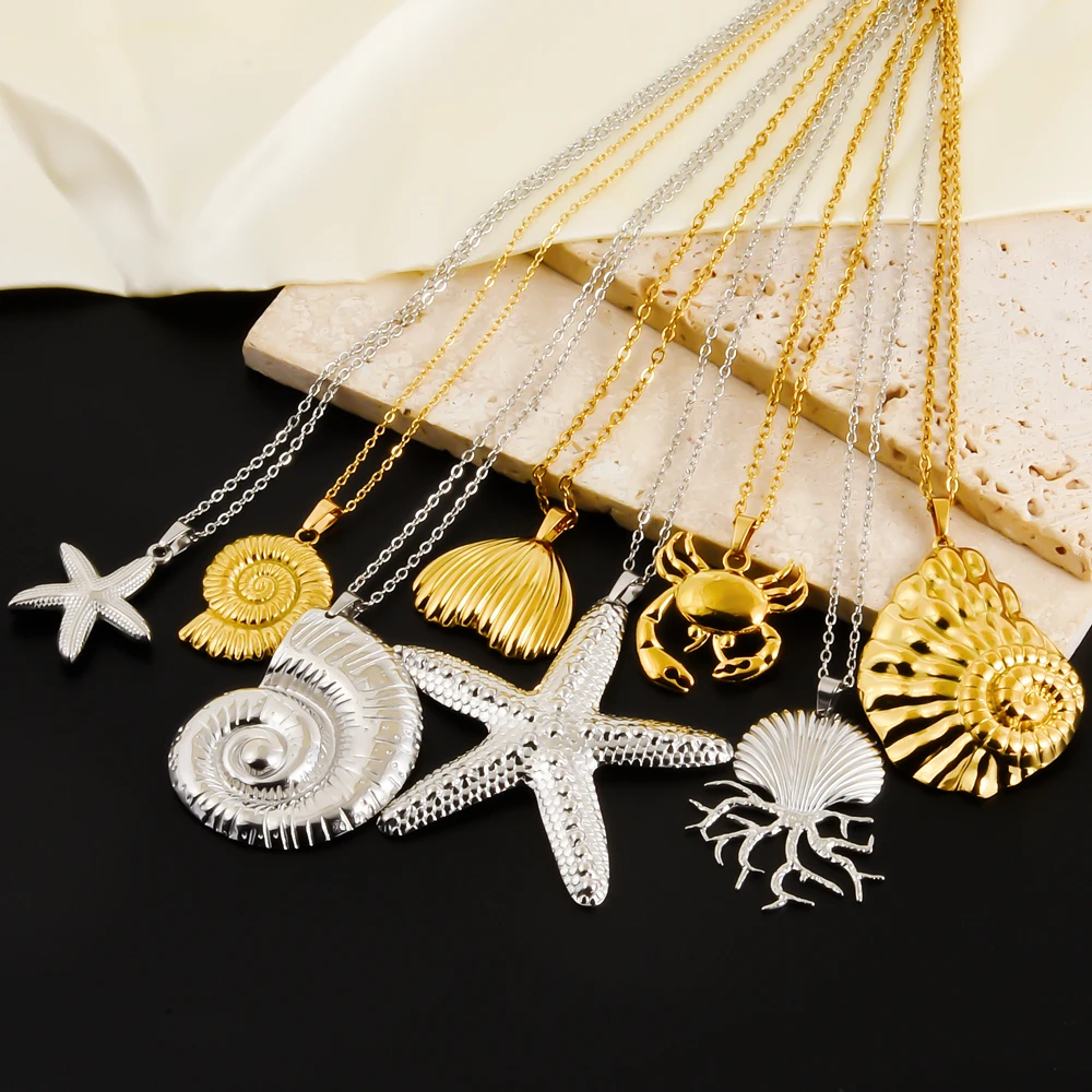 1Pc Stainless Steel Summer Sea Animal Aesthetic Women Grunge Necklaces Cute Ocean Hippocampus Seahorse Pendant Collares Jewelry