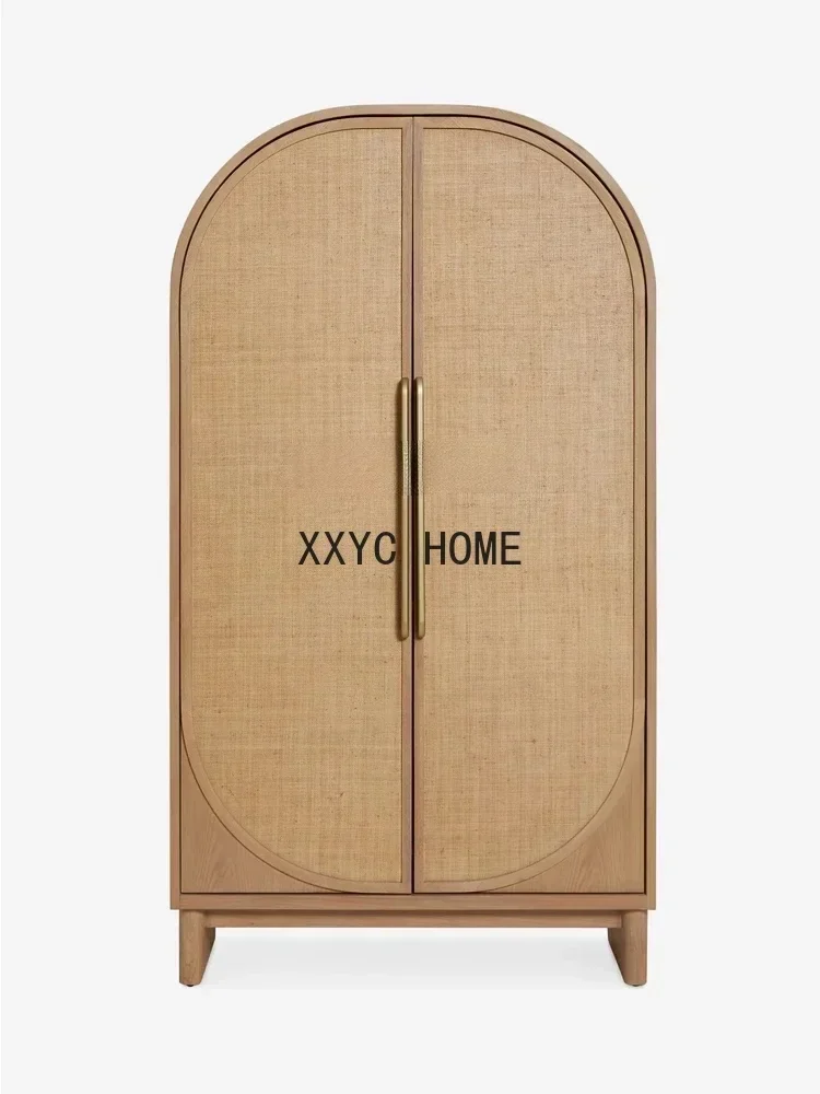 

Nordic Retro Sideboard Cabinet Living Room Home Solid Wood Rattan Display Showcase Cabinet