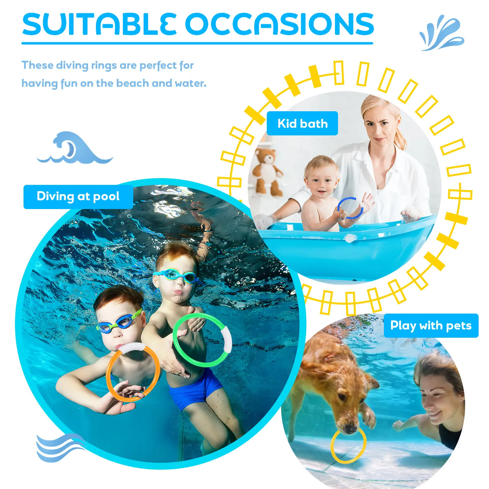 8Pcs Diving Rings Bright Color Floating Underwater Swimming Grab Rings Kids Pool Training Accessory Children Boys Girls