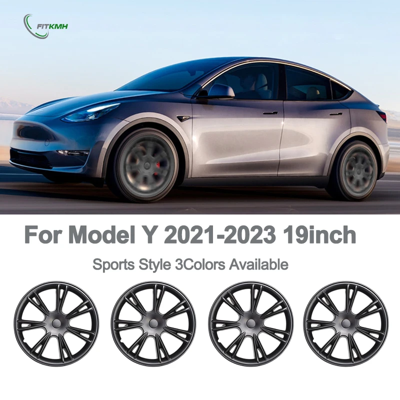 FITKMH Hubcaps For Tesla Model Y 2021-2023, 19 inch Wheel Covers Replacement, ABS Tesla Accessories 4 pcs