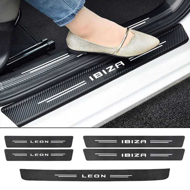 Leather Car Door Sill Plate Protector Stickers For seat leon ibiza Alhambra Exeo Altea Arona Mii IBL Car Accessories