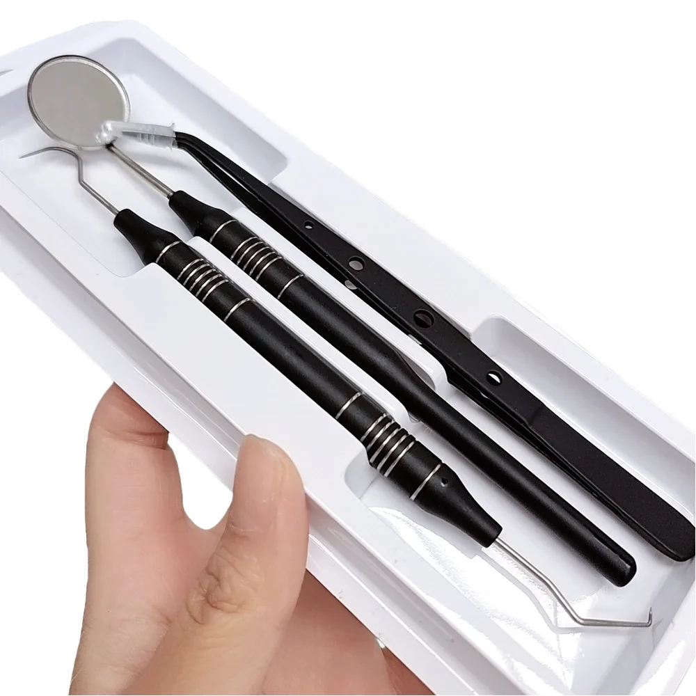 

Dental Black & Gold Stainless Steel 3Pcs Tools Mouth Mirror Probe Tweezers Professional Dentist Oral Exam Instrument for Clinic