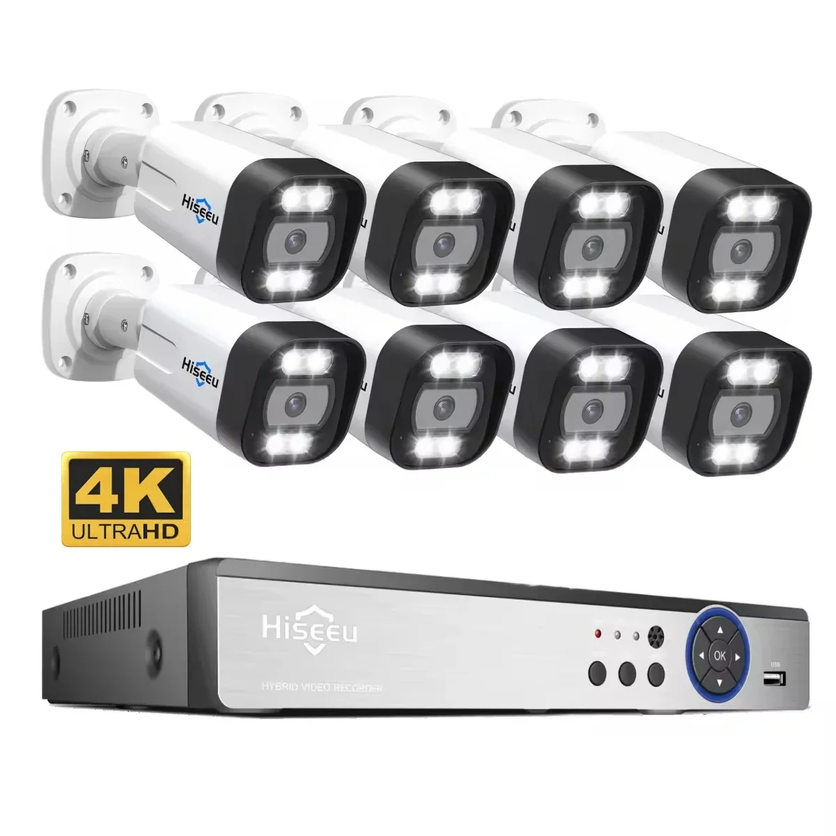 Hiseeu 4K 8channel 8mp Security Camera System Outdoor Home Poe Nvr Kit Cctv Ip Cameras Surveillance Security Camera System