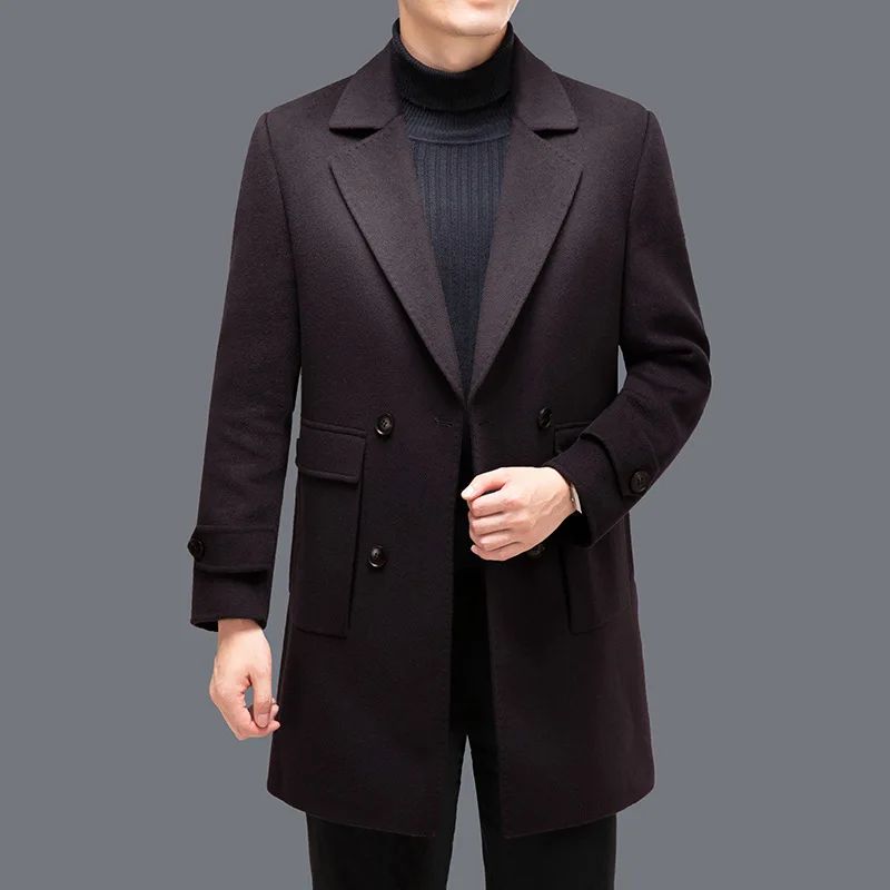 Autumn/Winter Double Breasted Coat Mid Length Detachable Inner Tank Business Casual Men's Coat