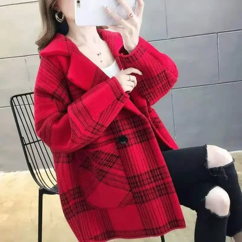 

Korean Style Clothing Plaid Ladies Jackets Luxury Winter Clothes 2024 Women's Blazer Wool & Blends Coat High Quality Cheap Hot