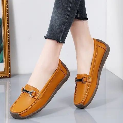 Plus Size 44 Women Flats Genuine Leather Slip on Women's Loafers Spring and Autumn Moccasins Mother Shoes Casual Shoes for Woman