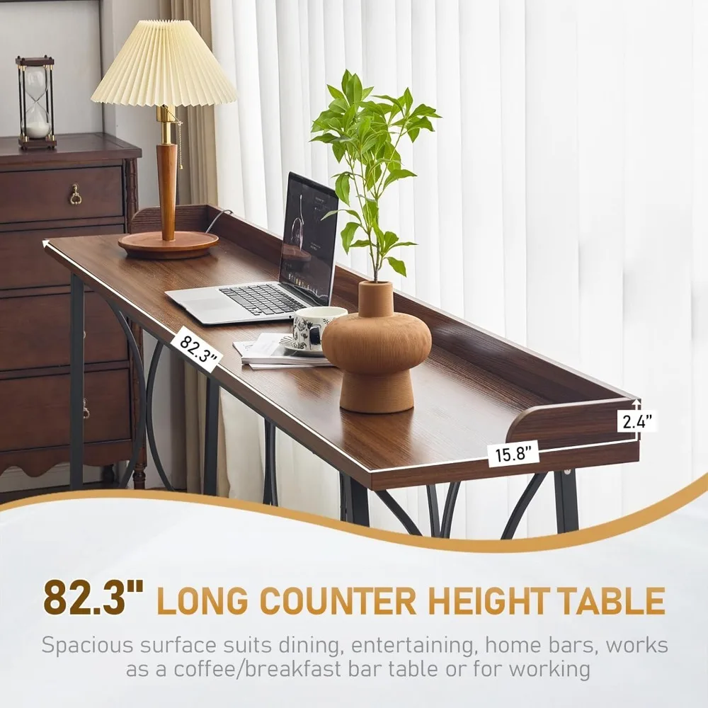 82.3" Bar Table, High Top Kitchen Breakfast Counter Tables, Wood Bar Height Table for Bistro, Dining Room, Living Room,Customize