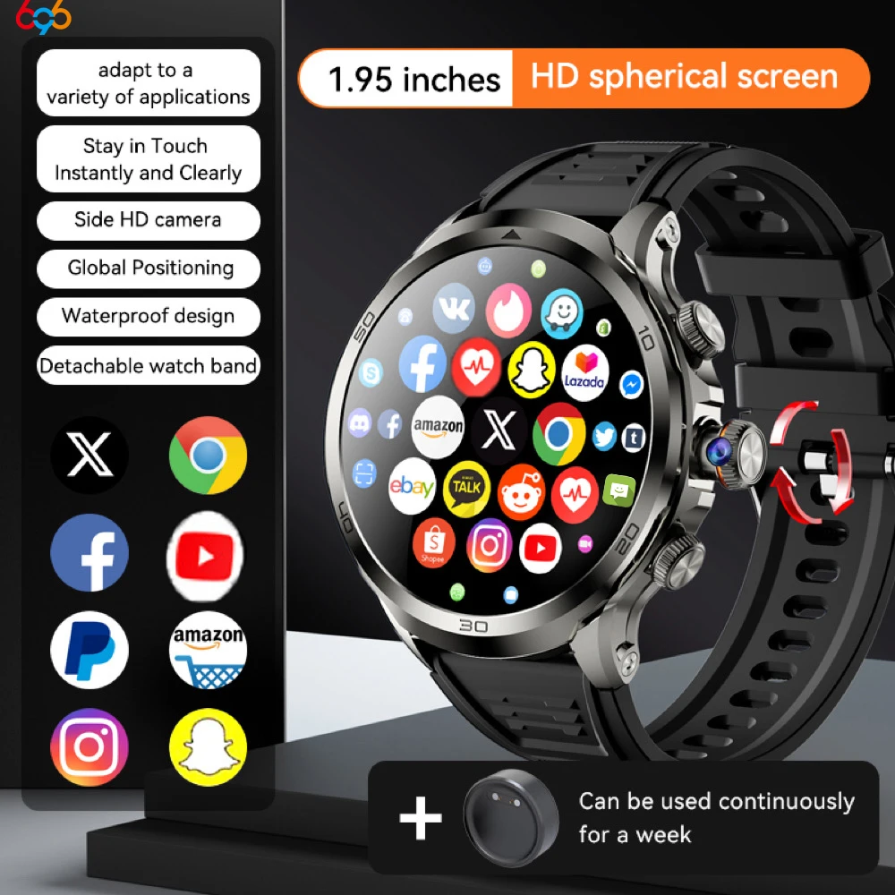 

New Women Men AMOLED Screen Rotating Camera 4G Video Call Smart Watches Heart Rate Health GPS Wifi Sports Sim Card Smartwatch