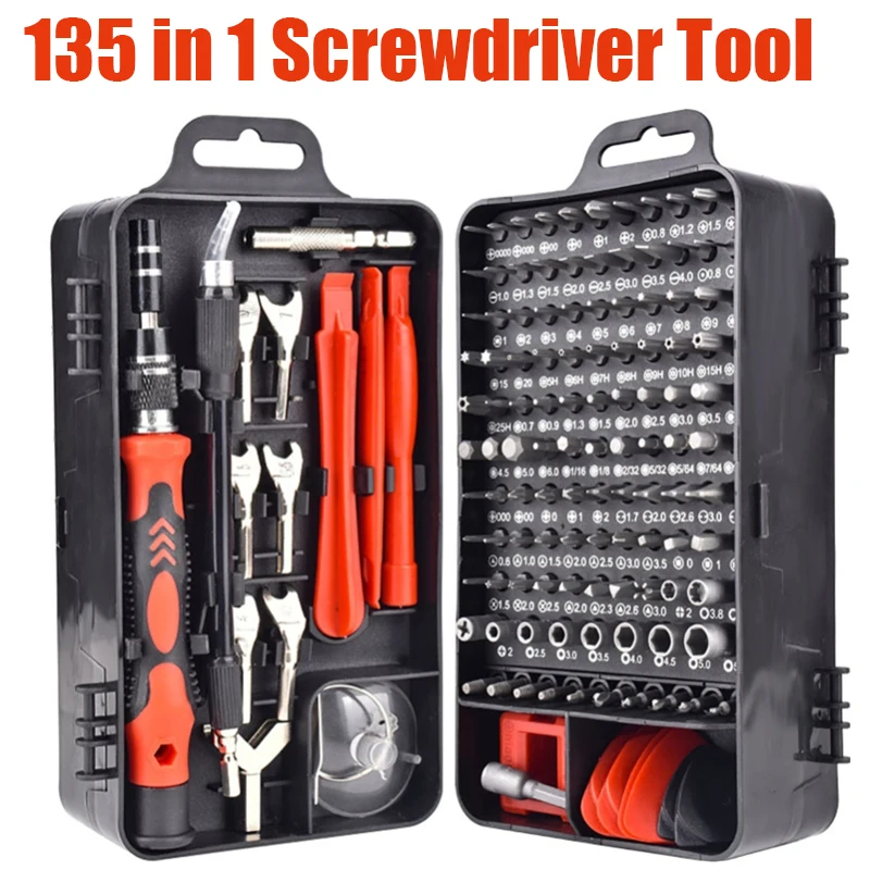 

135 In 1 Precision Screwdriver Set Repair Tool Kit S2 Steel Bits Magnetic Screwdriver Set for Computer PC Case Phone Repair