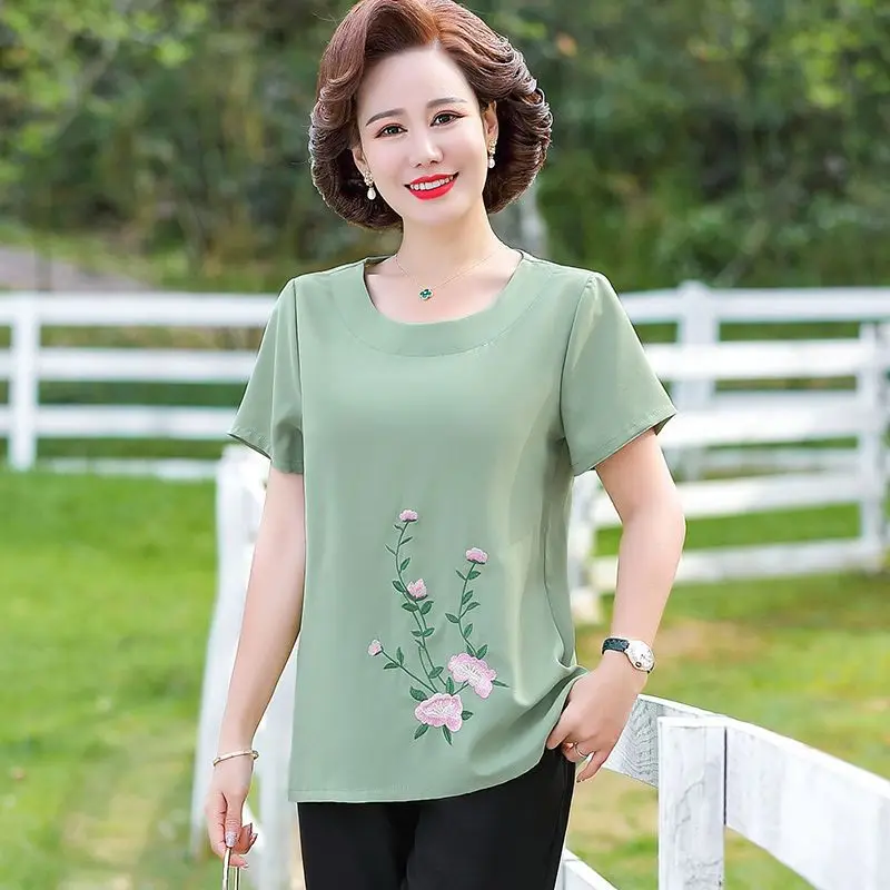 

Round Neck Pullovers Women's Clothing Summer Thin Loose Short Sleeve Simplicity Casual Printing Elegant Fashion Solid T-Shirts