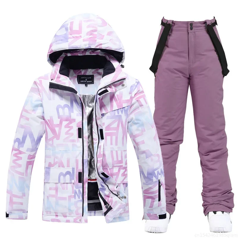 

New Fashion Letter Women Ski Suit Winter Windproof Waterproof Snowboard Jacket Pants Snow Walking Clothes Female Snowsuit