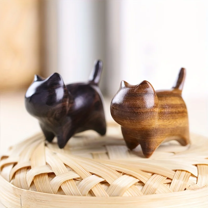 1Pc Christmas Animal Pen Holder Cute Girly Solid Wood Hand-Carved Cat Beginner Calligraphy Chinese Painting Brush Storage Rack Cat Toy Desk Ornament