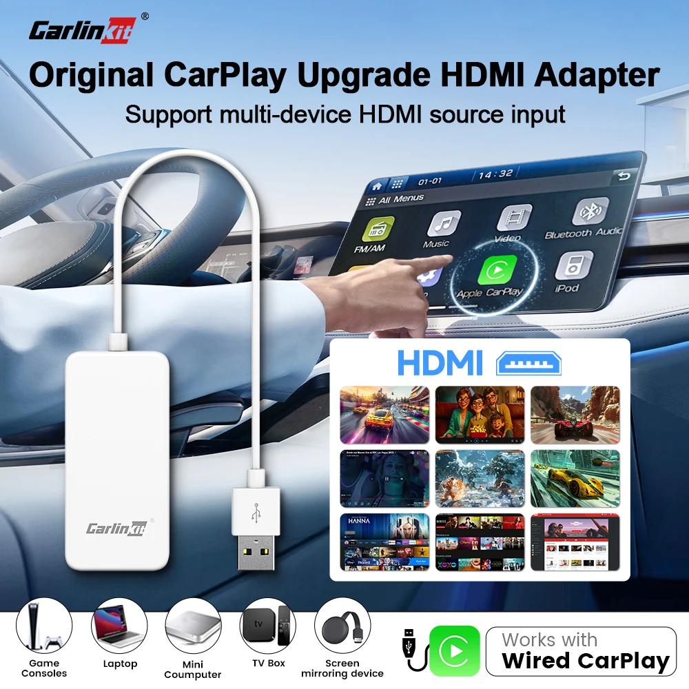 

Carlinkit Carplay HDMI Multimedia Adapter Car Tv Converter for Fire Tv Stick World Cup Game Consoles Set-Top Boxes Dvd 1080p HD