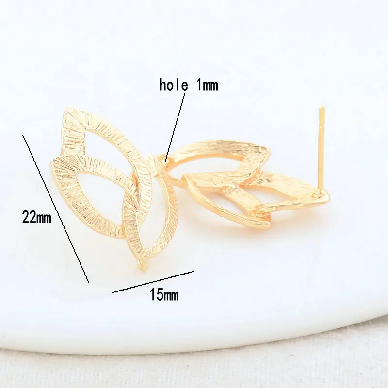 15*22MM 14K Gold Color Plated Brass Leaf Stud Earrings Pins High Quality Diy Jewelry Findings Accessories