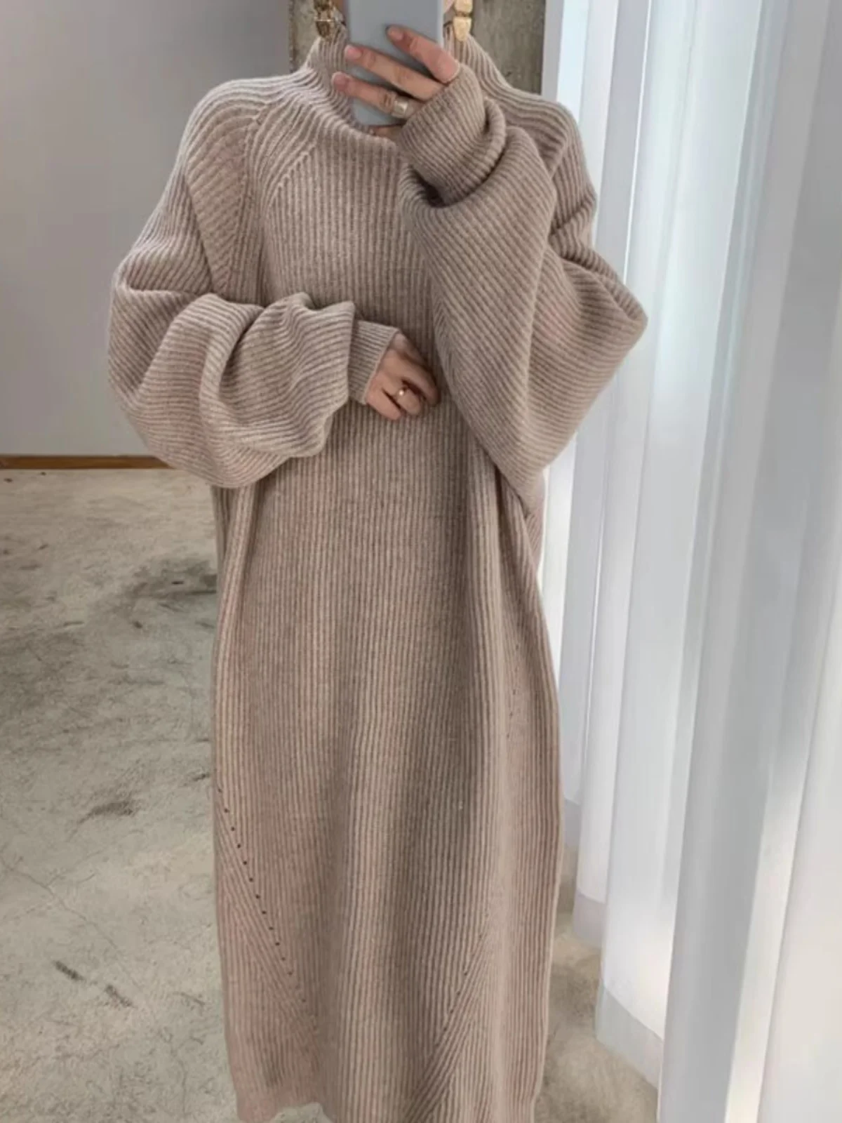 Chic Autumn Winter Thiened Long High Collar Sweater Dr Women's Loose Comfortable Warm Faion Korean Sle Knitted Dr
