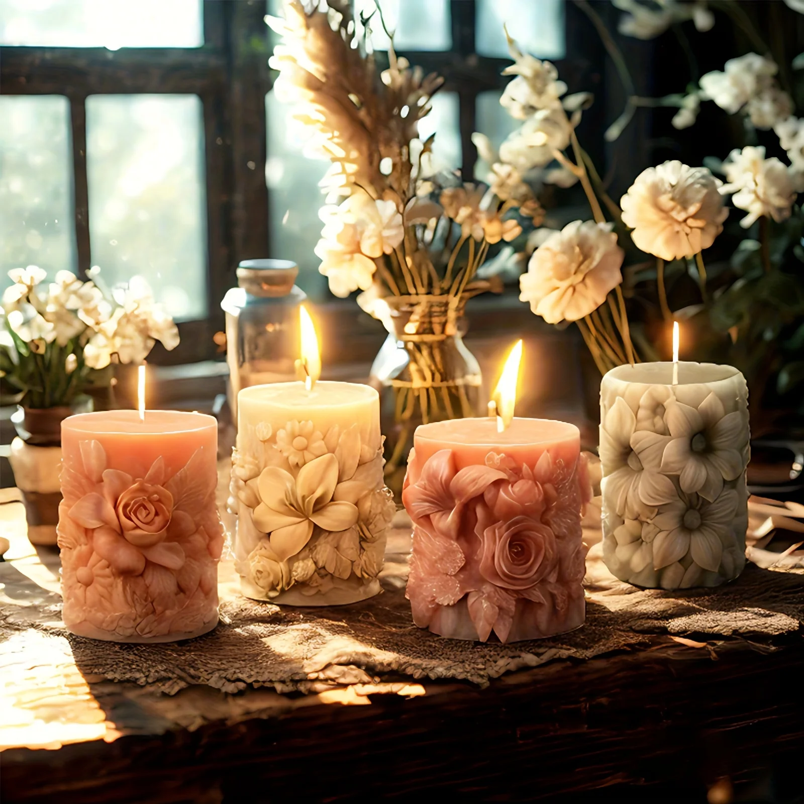 

4 шт./компл., 3D цветочный столб, свеча, силиконовая форма, сделай сам, эпоксидная цементная штукатурка, поделки, свадебный домашний декор, формы для изготовления свечей, инструмент