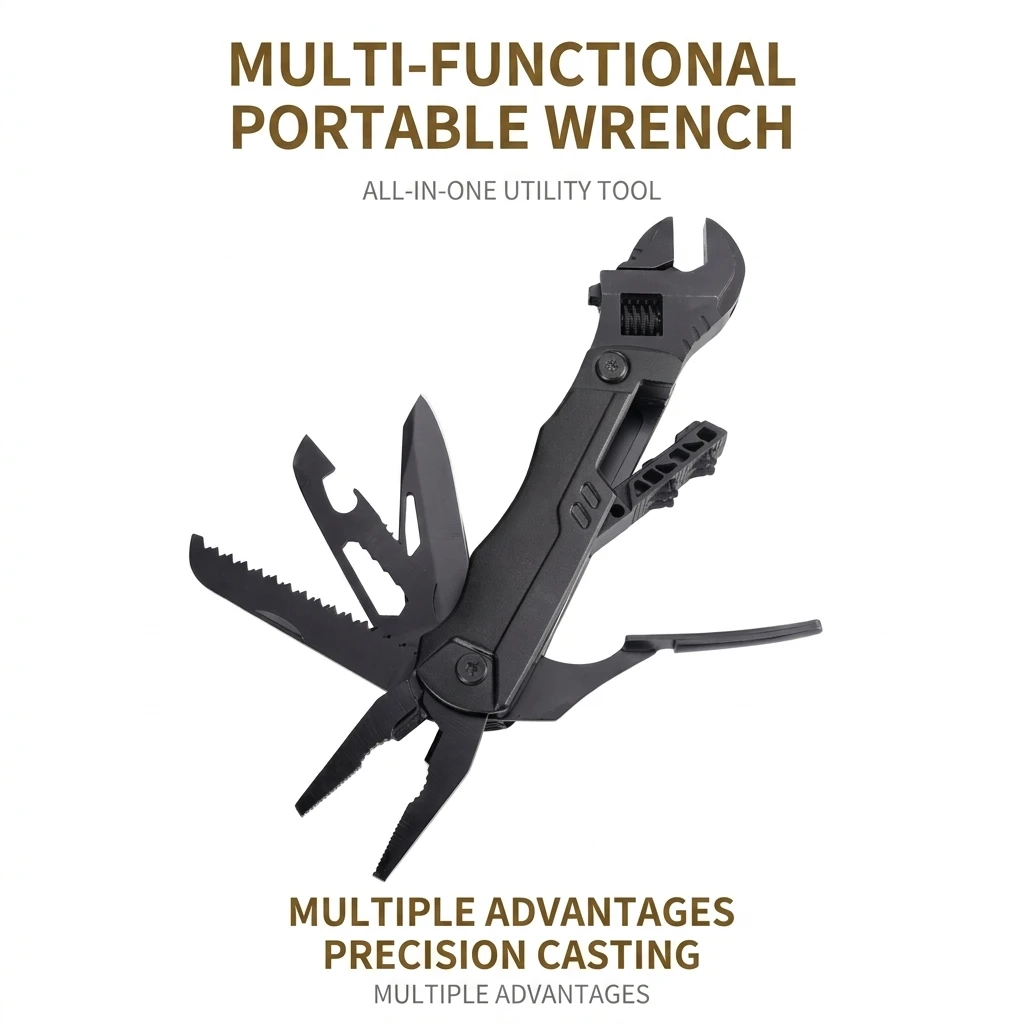 YGTITAN 152mm Outdoor Multitool Folding Adjustable Wrench Pliers, Portable Survival Gear for Camping Home Repair